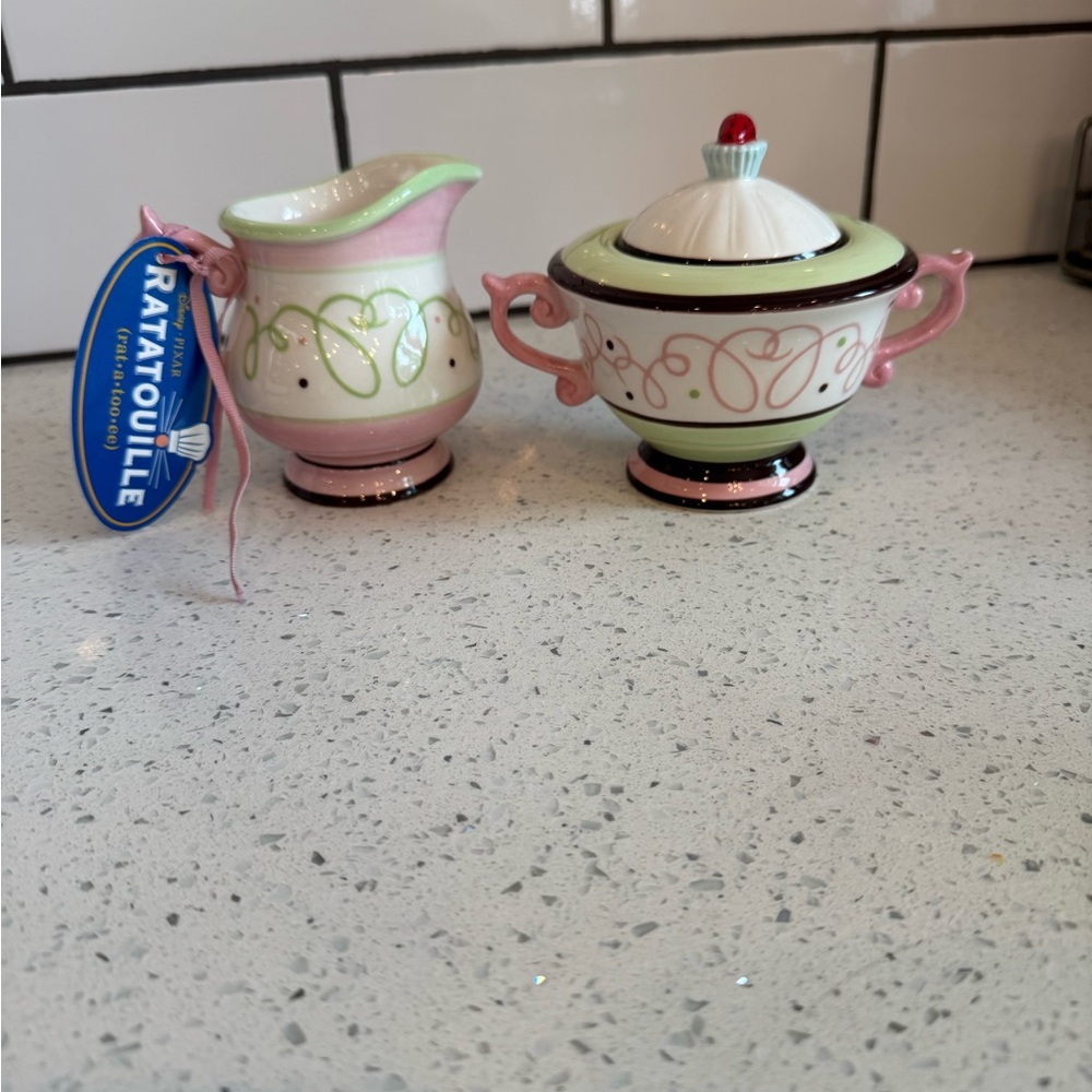Disney Ratatouille Pink & Green Ceramic Sugar and Creamer Set ✨🐭🍯